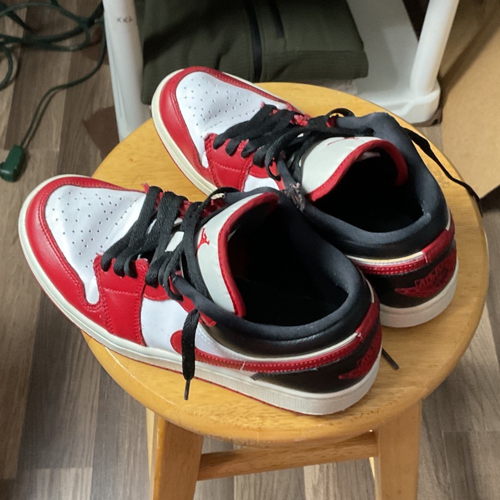 Red and White Sneakers with Black Accents